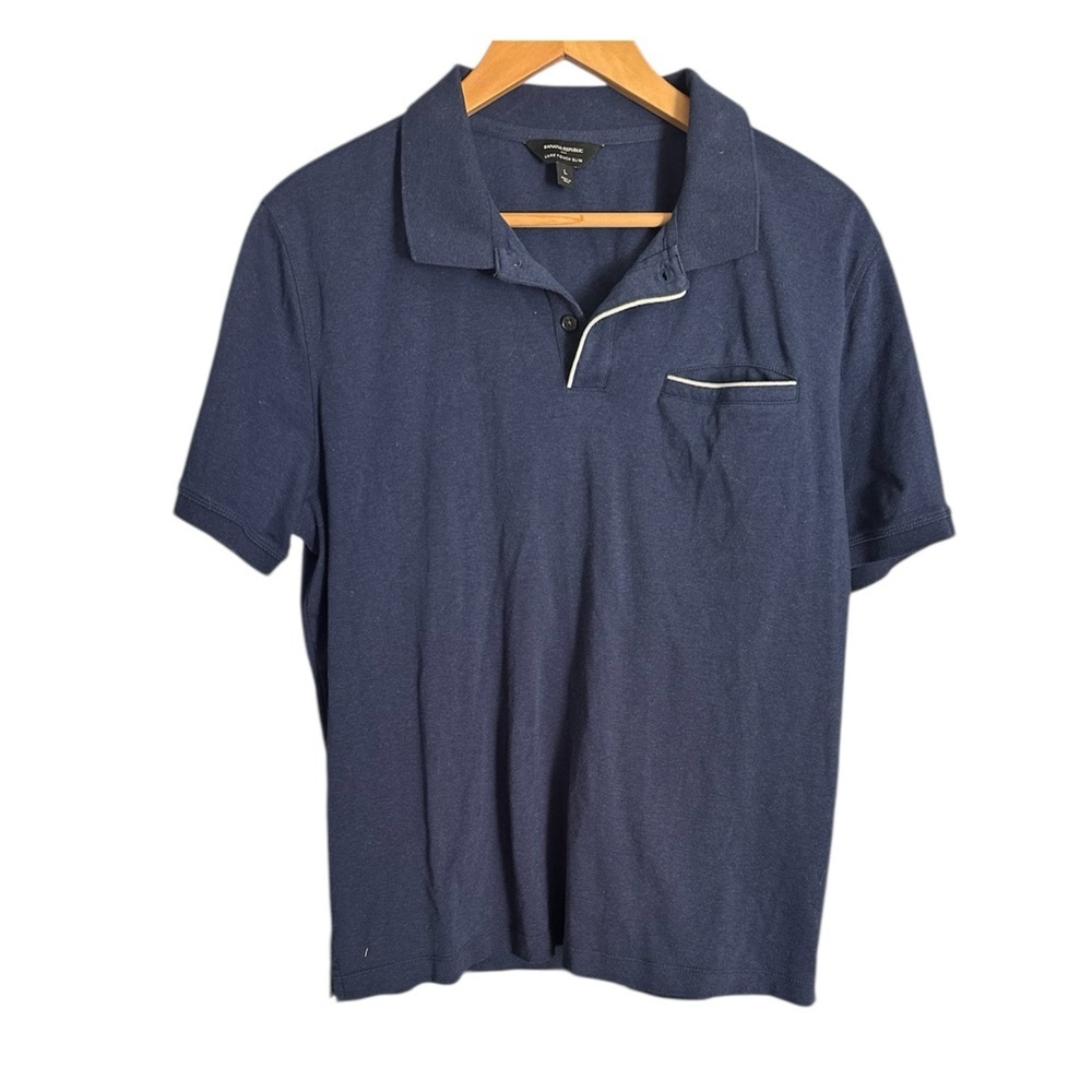 Banana Republic Polo Shirt with Blue w/ white piping. Luxe Touch slim Large
